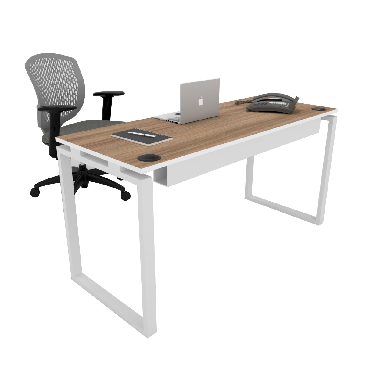 Escritorio operativo Komet en melamina con base tubular blanco