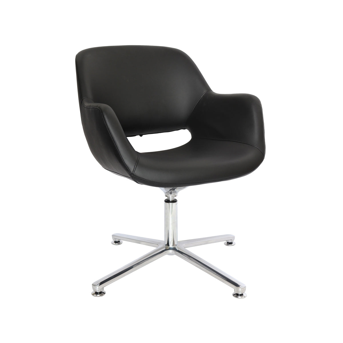 Silla de visita Wicker OHE-140 respaldo y asiento tapizado en leather negro con base aluminio