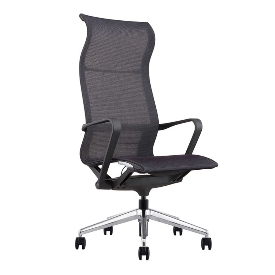 Sillón ejecutivo Evolution respaldo alto y asiento tapizado en mesh negro con base de aluminio