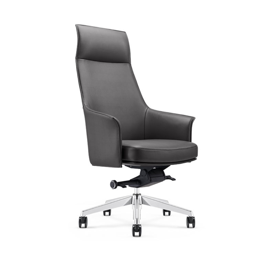 Sillón ejecutivo Dream respaldo alto y asiento tapizado en piel con base aluminio