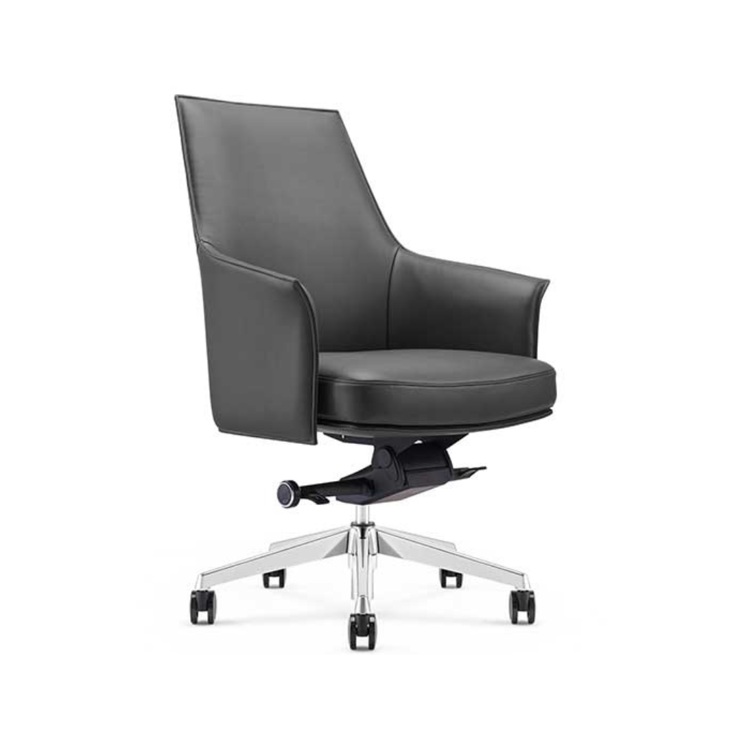 Sillón ejecutivo Dream respaldo bajo y asiento tapizado en piel con base aluminio