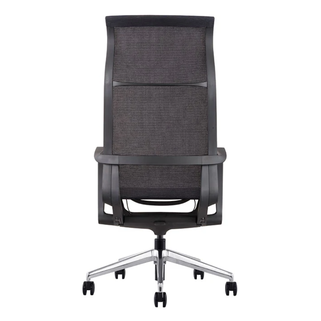 Sillón ejecutivo Evolution respaldo alto y asiento tapizado en mesh negro con base de aluminio