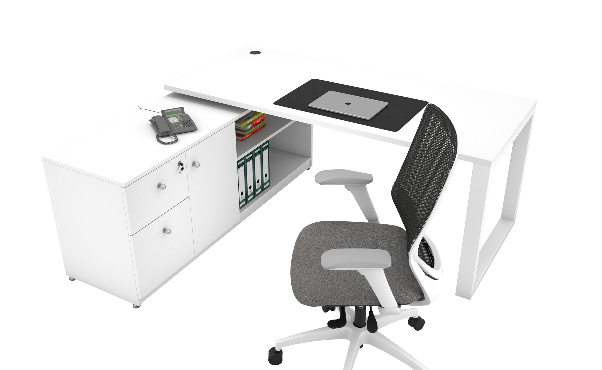 Escritorio Ejecutivo Lith en melamina  con cajonera lateral con base tubular blanco