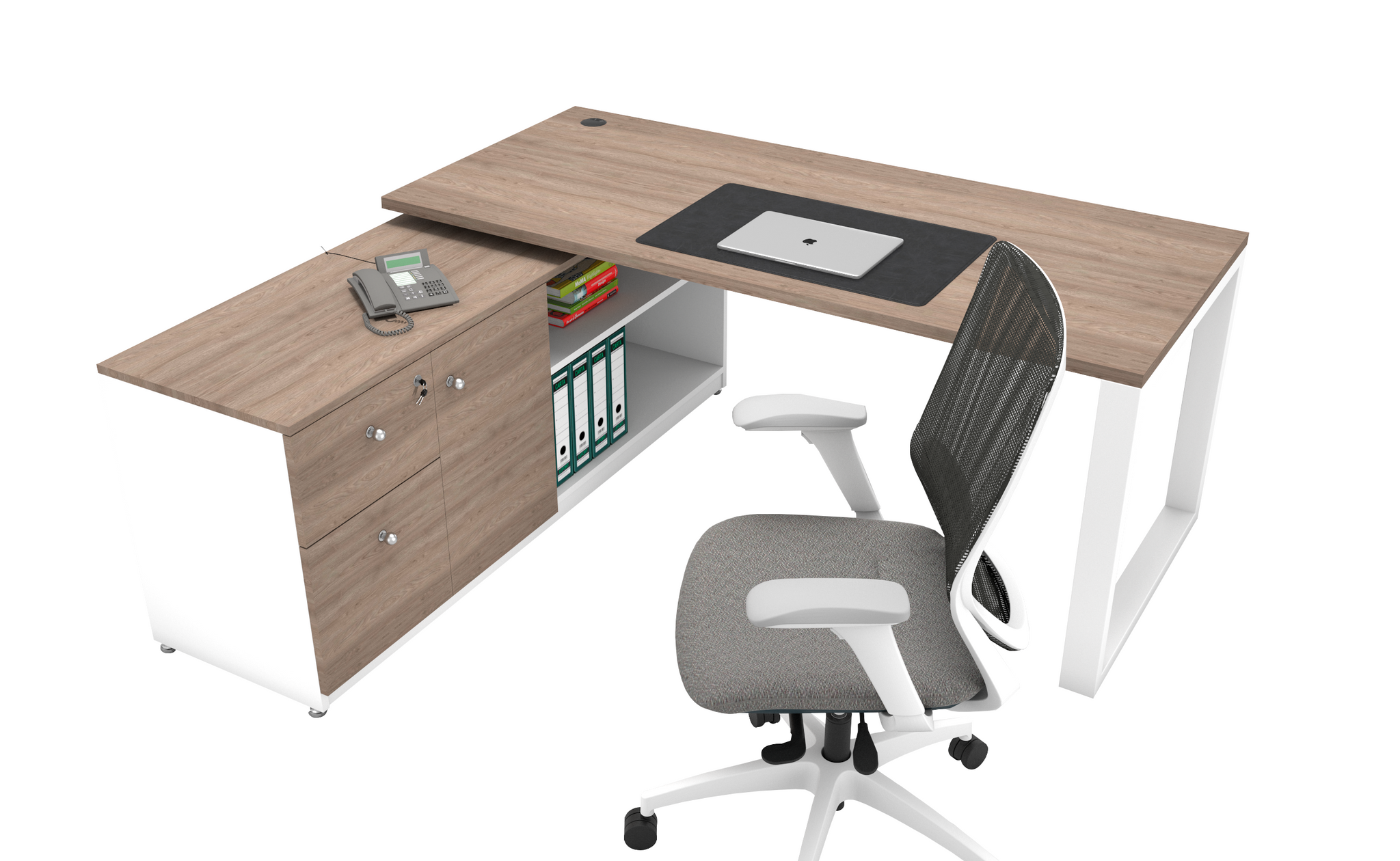 Escritorio Ejecutivo Lith en melamina  con cajonera lateral con base tubular blanco