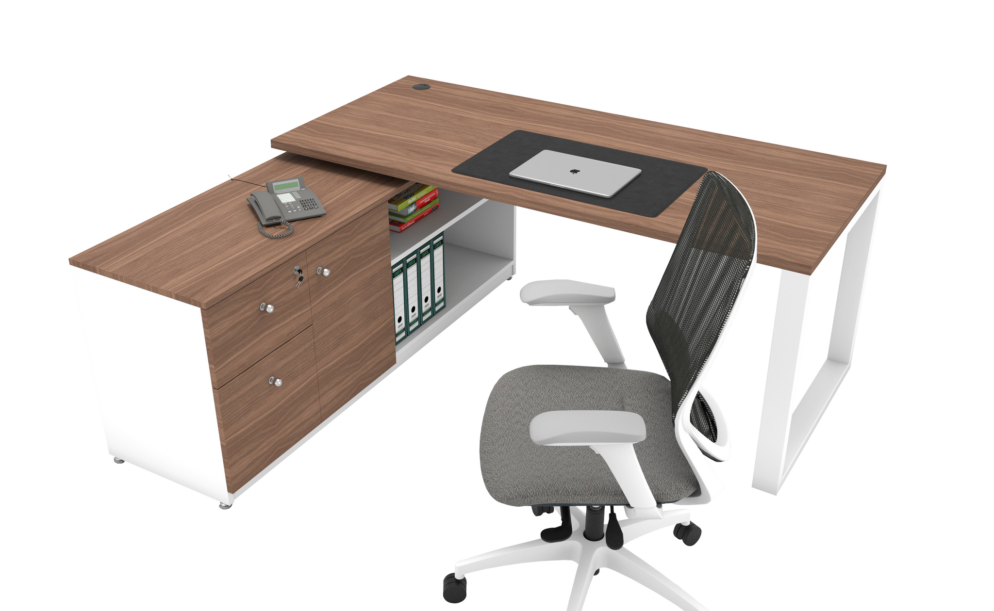 Escritorio Ejecutivo Lith en melamina  con cajonera lateral con base tubular blanco