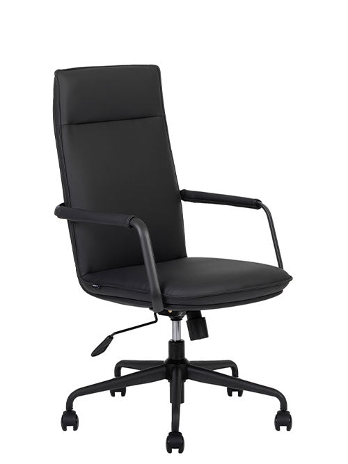 Sillón ejecutivo Bond respaldo bajo y asiento tapizado en technoleather con base metálica.