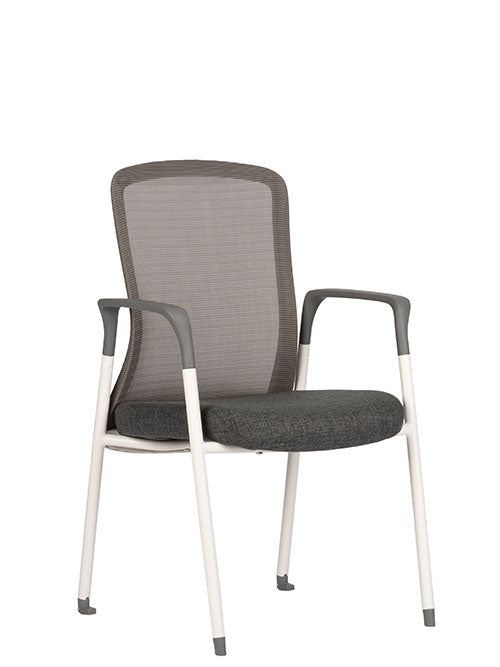 Silla de visita Virtu White respaldo tapizado en mesh y asiento en tela con base metalica