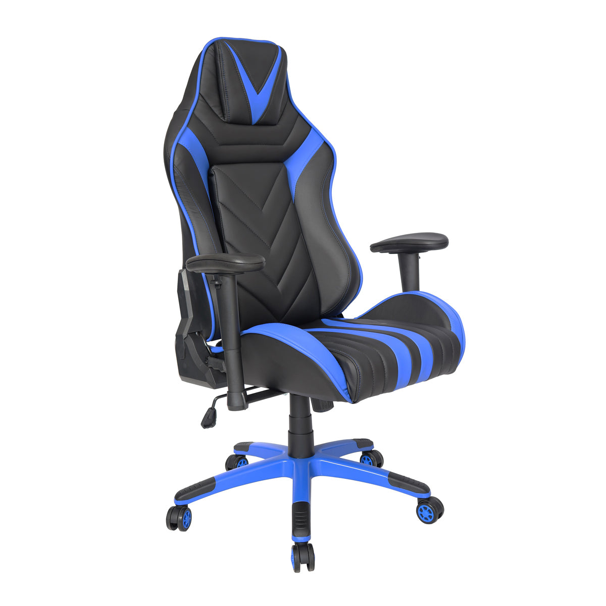 Sillón Gamer-001 respaldo y asiento tapizado en leather azul con base nylon