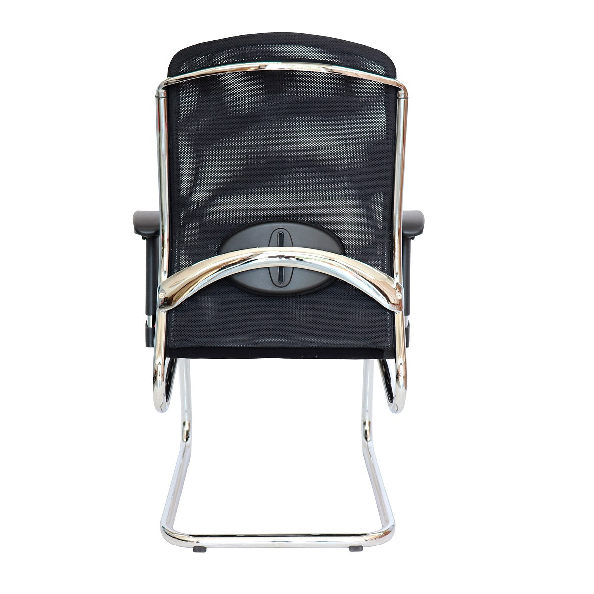 Silla de visita Croma OHV-198 respaldo tapizado en malla y asiento en leather negro con base trineo