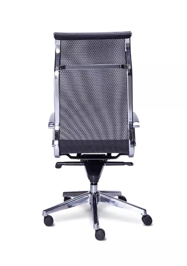 Sillón ejecutivo RE-1760 retro respaldo alto y asiento tapizado en mesh con base de aluminio.