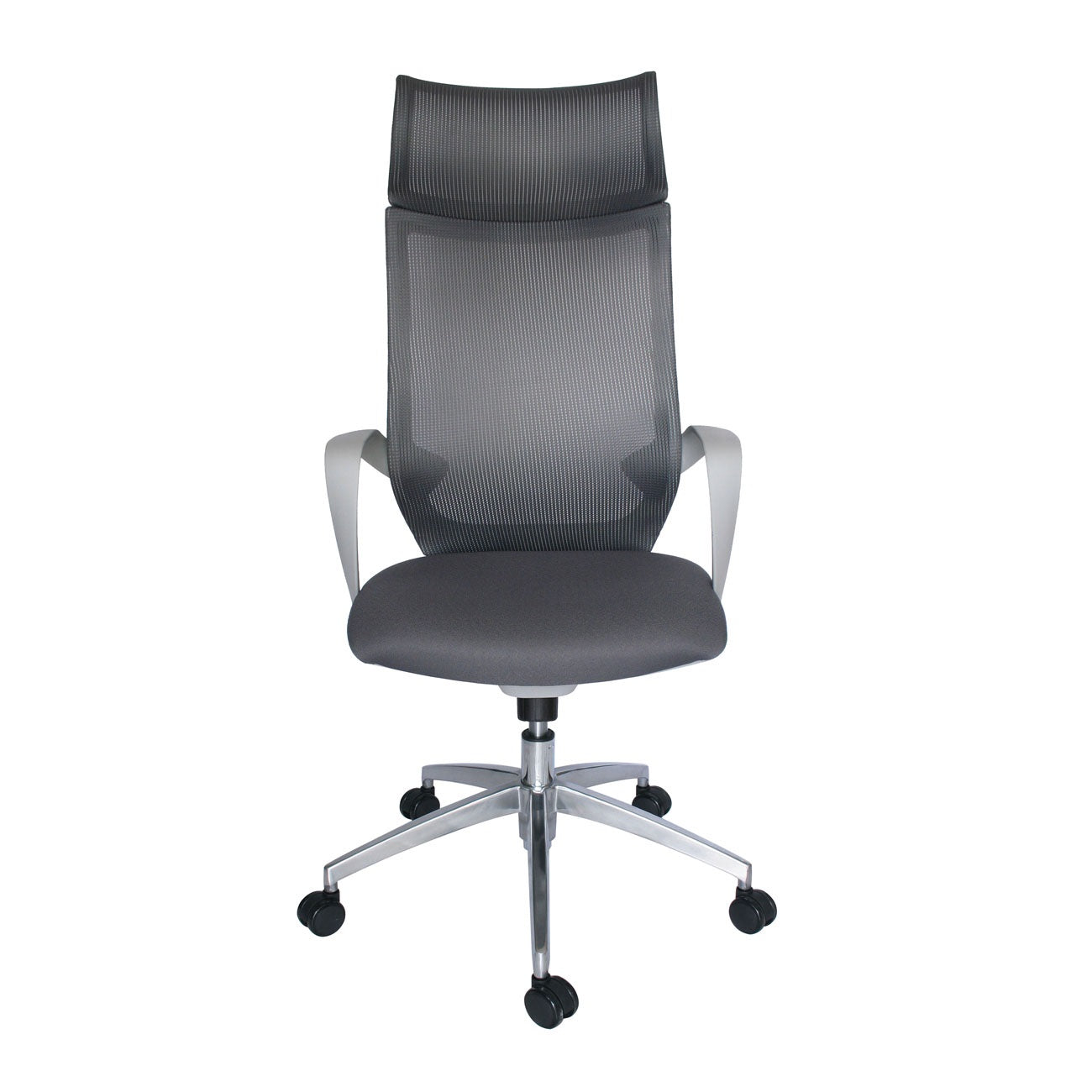 Sillón ejecutivo Equa OHE-185 respaldo y asiento tapizado en malla gris con base aluminio