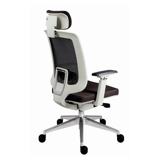 Sillón ejecutivo Finisterre con cabecera respaldo y asiento tapizado en malla gris con base de aluminio