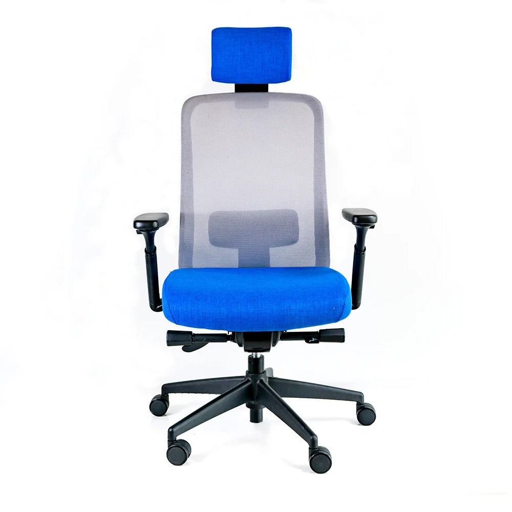 Sillón ejecutivo RE-1600 con cabecera respaldo tapizado en mesh y asiento en tela en base nylon