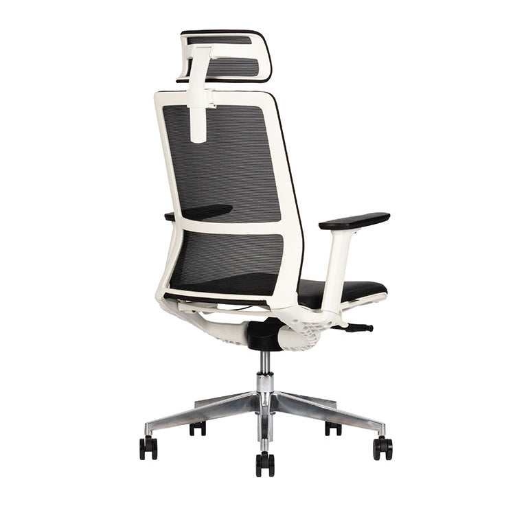 Sillón ejecutivo Sense White Respaldo Alto tapizado en mesh y asiento en leather con base de aluminio