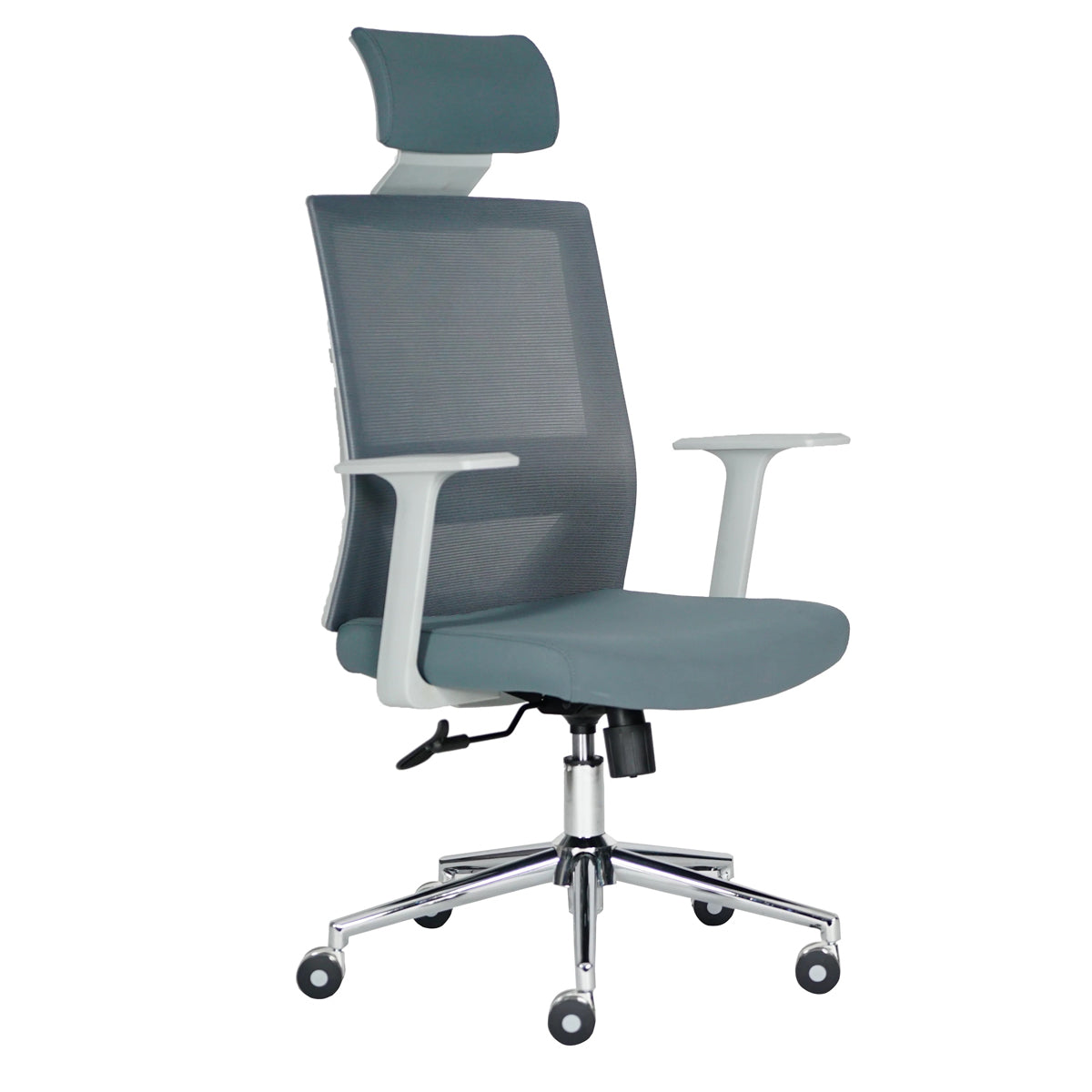 Sillón Ejecutivo Vision respaldo alto y asiento gris tapizado en mesh con base nylon