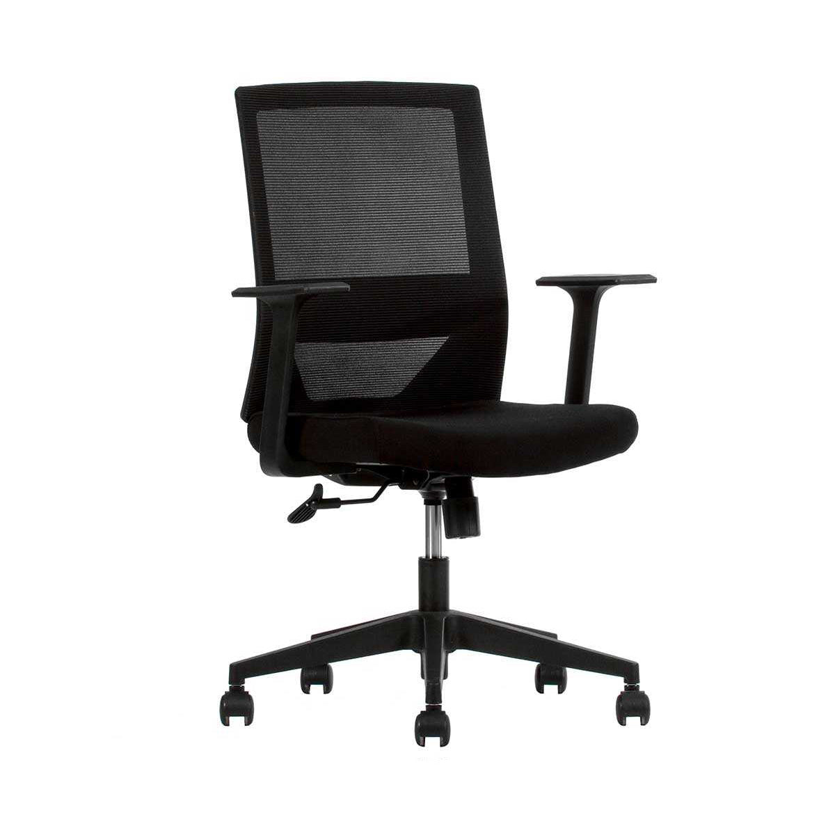 Sillón operativo Vision respaldo bajo tapizado en mesh y asiento en tela negro con base nylon